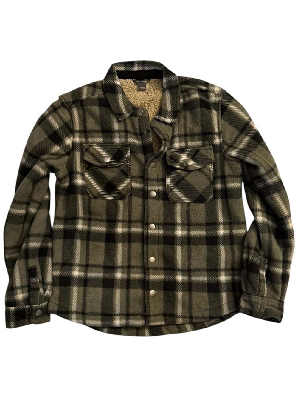 Eddie Bauer Kids Unisex Sherpa Lined Fleece Shacket Green Plaid Size 10/12
